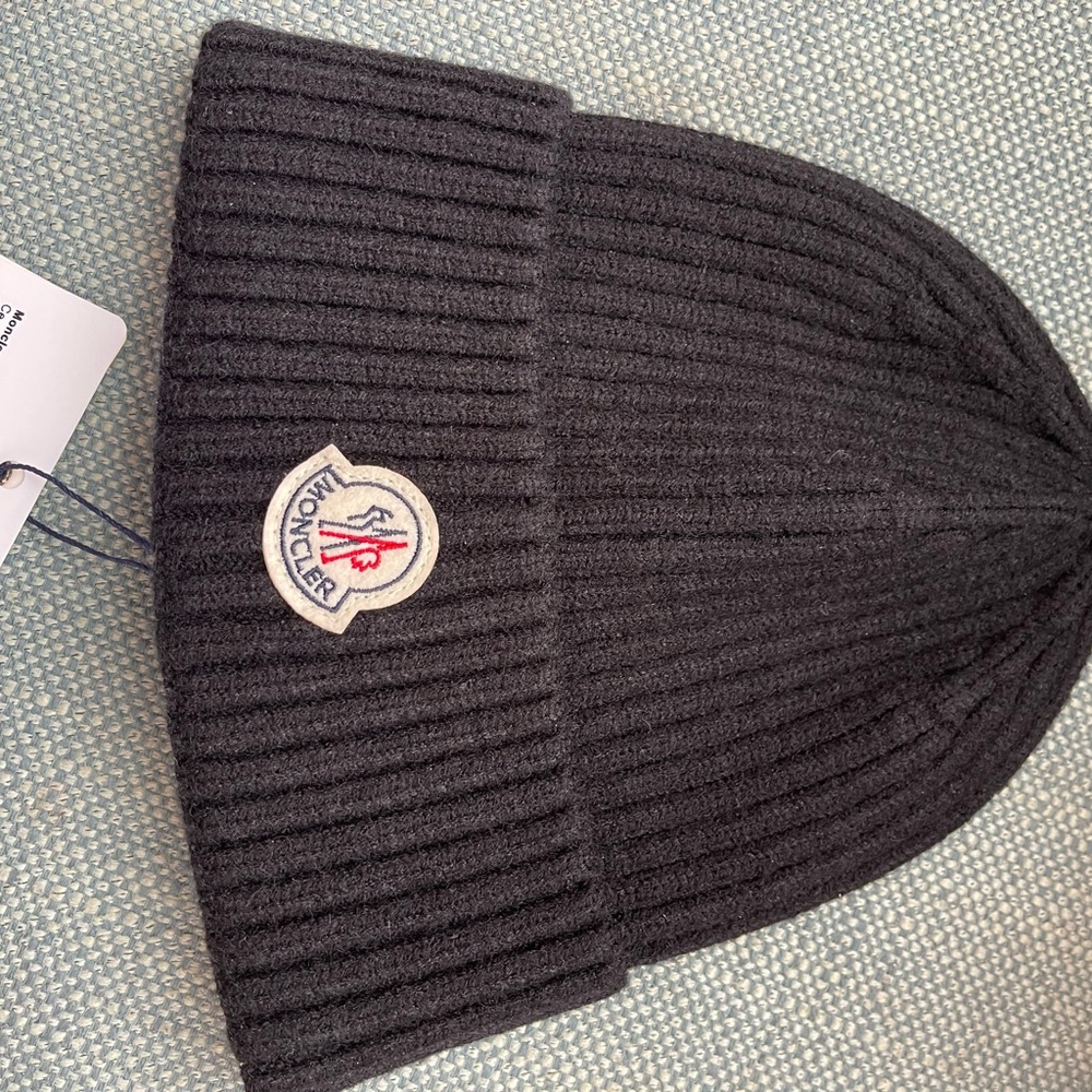 Moncler Black Ribbed Beanie